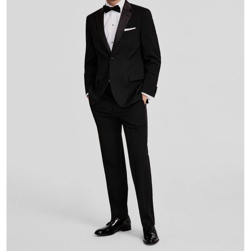 Nautica Mens Modern fit 2-Pc Tuxedo Suit 46L 41W 32L Black Stretch